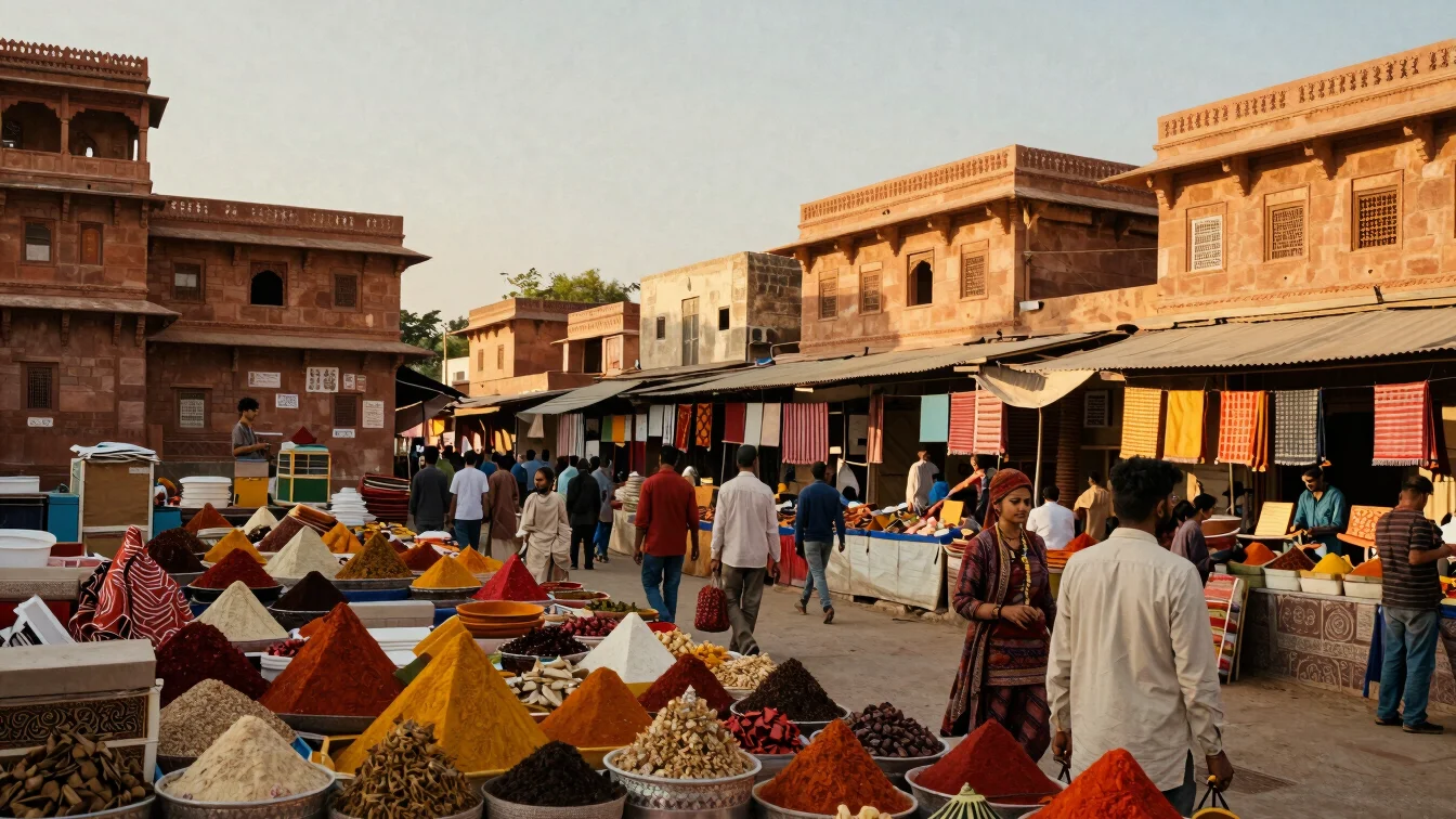 Bustling traditional market in Shri Dungargarh, rich with spices