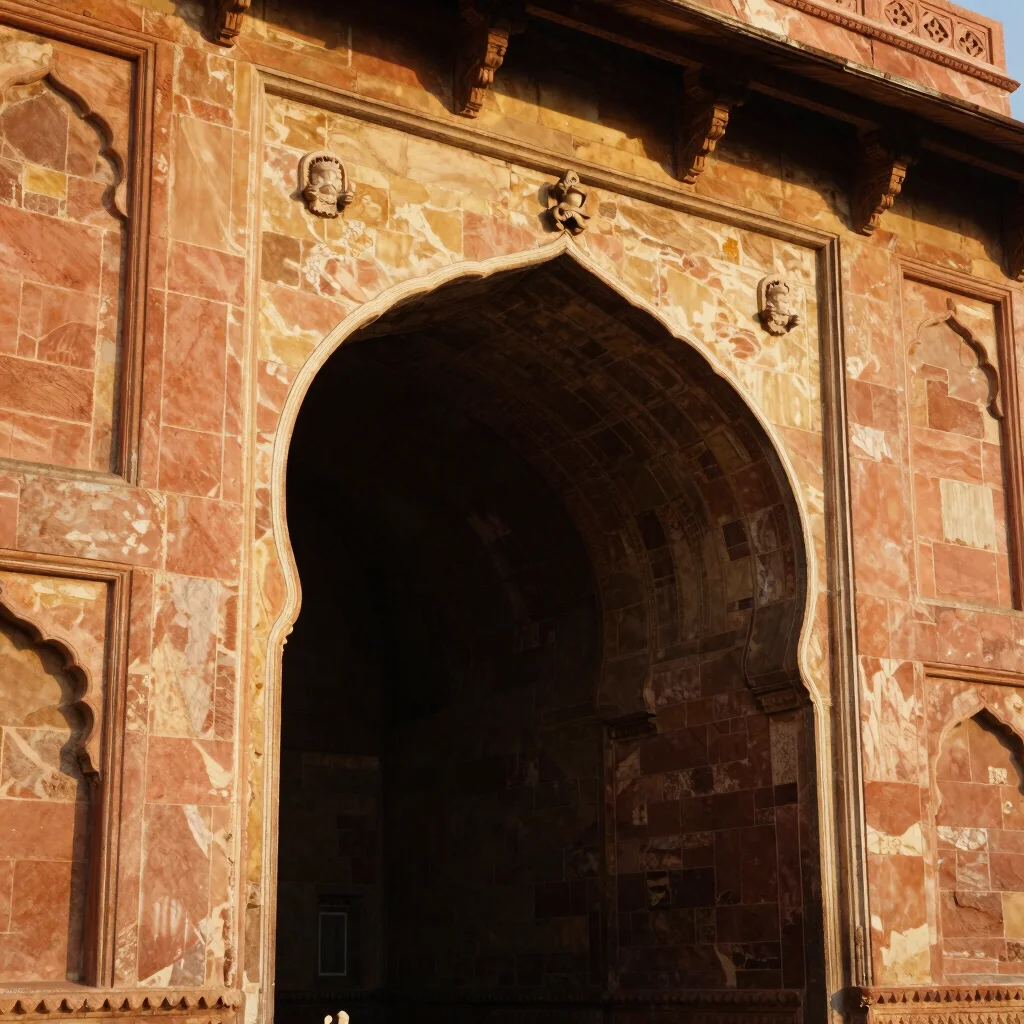 Close-up of a traditional Rajasthani archway, detailed masonry, s